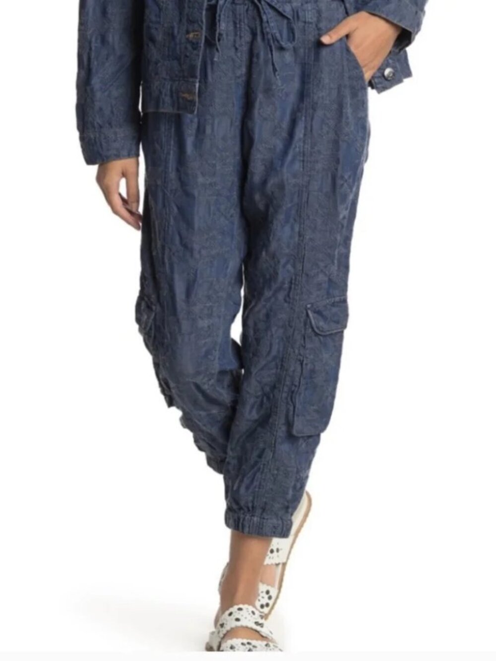 Johnny Was Pace Denim Pull-on Embroidered Cargo Jogger Sz M